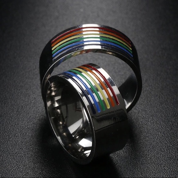 REDUCED Stainless Steel Wide Unisex Pride Ring S 8 - Picture 1 of 6
